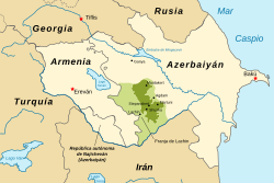 (entre los años 1994 y 2020)      Territorio azerí bajo el control de las fuerzas militares de Armenia.      Alto Karabaj.