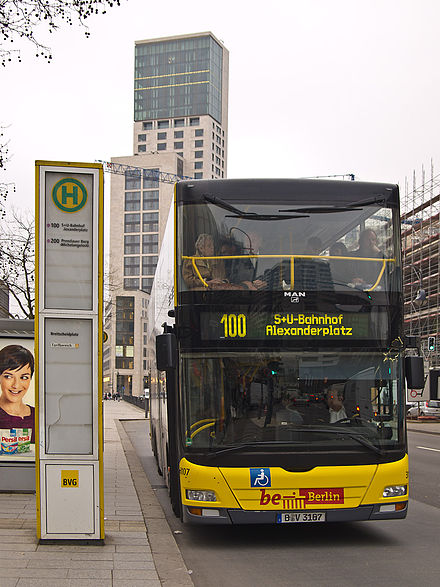 Public bus line 100 with double decker bus