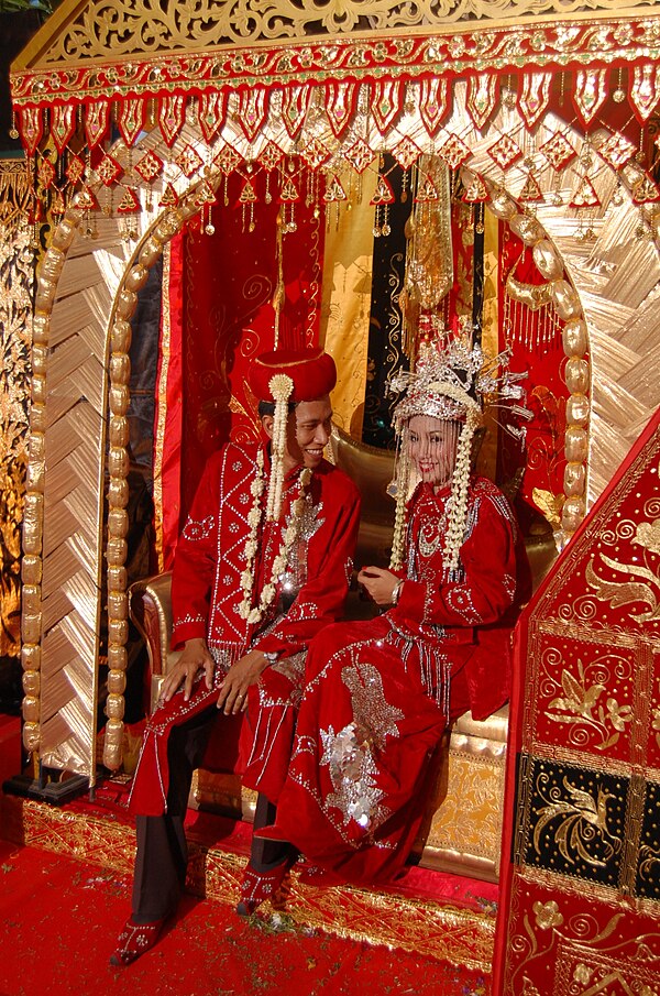 Betawi wedding costume demonstrate both Middle Eastern (groom) and Chinese (bride) influences.