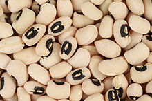 Black-eyed peas, a common name for a cowpea cultivar, are named due to the presence of a distinctive black spot on their hilum. BlackEyedPeas.JPG