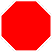 A red octagon symbolizes "stop" even without the word. Blank stop sign octagon.svg