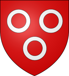 Annulets as regular charges (not as a difference). Gules, three annulets in pile Argent Blason Macon.svg