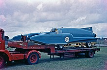 Bluebird K7, in its most successful guise, on display at the Goodwood Motor Racing circuit in July 1960. Bluebird K7 in 1960 at Goodwood.jpg