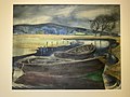 Boote auf der Beeke, im Hintergrund der Weyerberg/Worpswede, Aquarellzeichnung, Worpswede 1932, private Sammlung