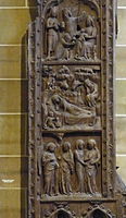 Côte des stalles: trois scènes de noël, environ 1360