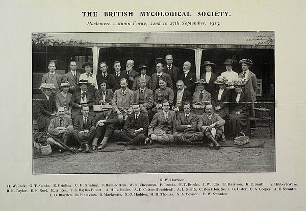 Group photograph taken at a meeting of the British Mycological Society in 1913