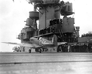 Британський винищувач «Спітфайр» злітає з палуби авіаносця USS «Уосп». Операція «Календа». Квітень 1942