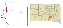 Brule County South Dakota Incorporated and Unincorporated areas Chamberlain Highlighted.svg