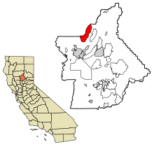 Butte County Kalifornia Sisällytetyt ja rekisteröimättömät alueet Cohasset Highlighted 0614442.svg