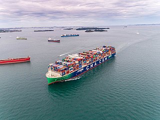 <i>CMA CGM Jacques Saadé</i> China-built French cargo ship, the largest in the world fueled by LNG