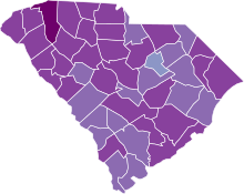 COVID-19 toczące się 14-dniowe występowanie w Karolinie Południowej według county.svg