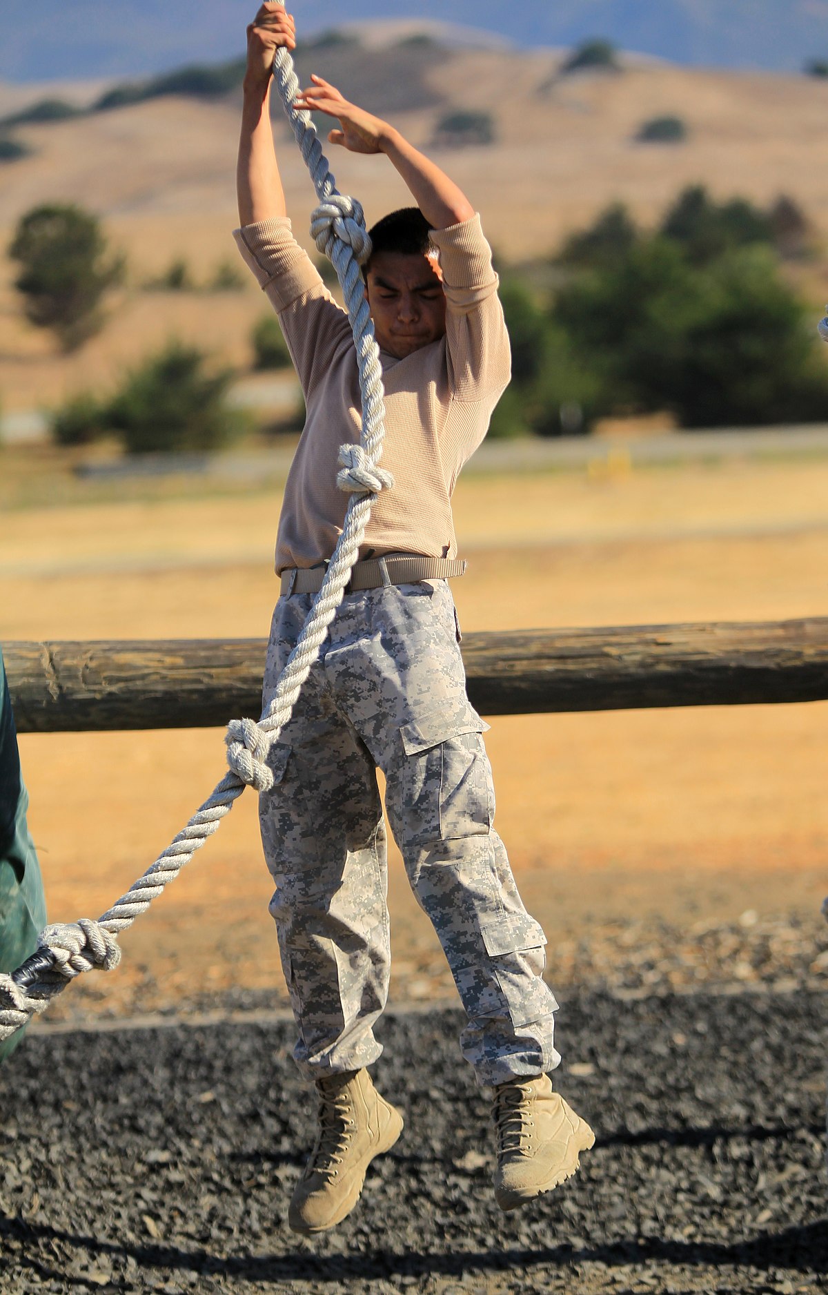 File:Cadet 1st Class Manuel Lozano, a junior at Riverside County Education  Academy (RCEA), swings from a rope.jpg - Wikipedia