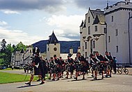 The Atholl Highlanders parade in front of the castle.