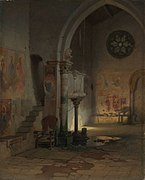 Carl Friedrich Heinrich Werner: Das Innere einer Kirche in den Pontinischen Sümpfen (Sant' Antonio Abate in Priverno), 1840