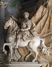Statue of Charlemagne by Agostino Cornacchini (1725), at St. Peter's Basilica, Vatican City. Charlemagne promoted the usage of the Anno Domini epoch throughout the Carolingian Empire. Charlemagne Agostino Cornacchini Vatican 2.jpg