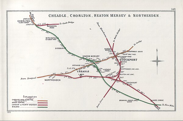 A 1903 Railway Clearing House Junction Diagram showing the station as Teviot Dale, a name often used locally; also the CLC line (in orange) through th