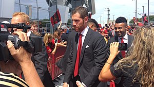 McCann at an Atlanta United's event in 2018. Chris McCann after signing the Gold Spike while playing for Atlanta United.jpg