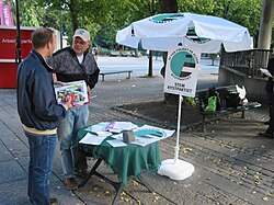 Campaign booth at Karl Johans gate ahead of the 2007 local elections. Coastal campaign booth 2007.JPG