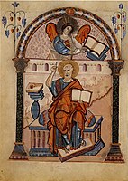 Каролінзький портрет євангеліста (Золотий кодекс з Лорша) на основі зразка Пізньої Античності, кінець 8-го ст.