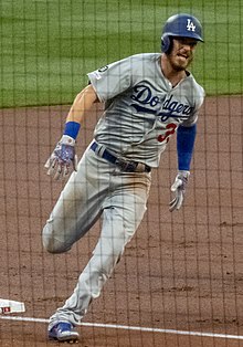 Cody Bellinger of the Los Angeles Dodgers stands on the field