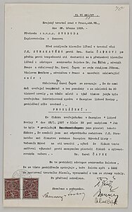 Zápis z hlavního líčení Krajského soudu trestního v procesu s Karlem Čapkem v souvislosti s tzv. Silvestrovskou aférou z roku 1929.