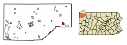 Umístění Hydetownu v Crawford County v Pensylvánii.