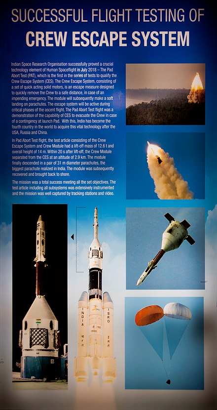 Info-graphic on ISRO's first Pad Abort Test (PAT-01) displayed at 6th Bangalore Space Expo 2018, 6–8 September 2018.
