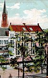 Düsseldorf, Wehling’sche Geschäftsgruppe Königsallee 9 und 11, erbaut von 1901 bis 1902 von den Architekten Gottfried Wehling und Aloys Ludwig, Postkarte von 1909 Vorderseite.jpg