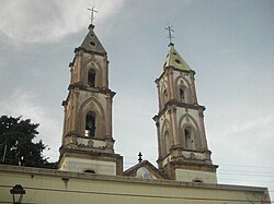 Towers of the parish church of San Miguel Arcángel, one of several colonial churches in San Felipe.