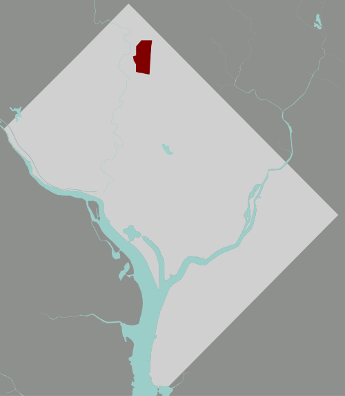Map of Washington, D.C., with Brightwood highlighted in red