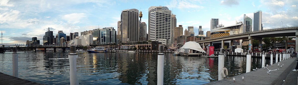 Cockle Bay and Sydney CBD skyline Darling Harbour Panorama.jpg