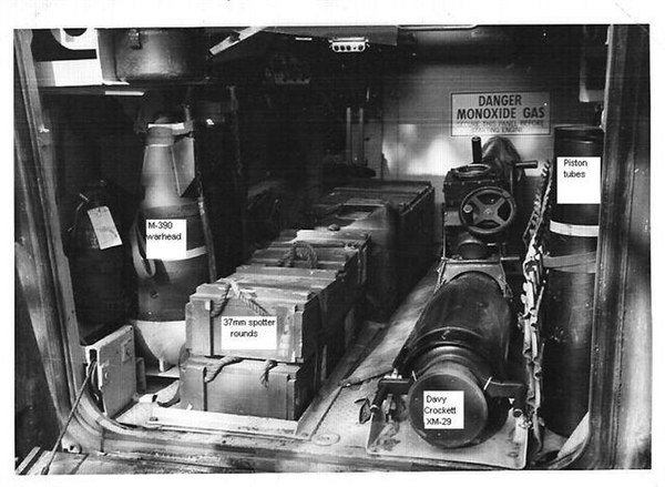 Stowage of the Davy Crockett weapon system in an M113 carrier.