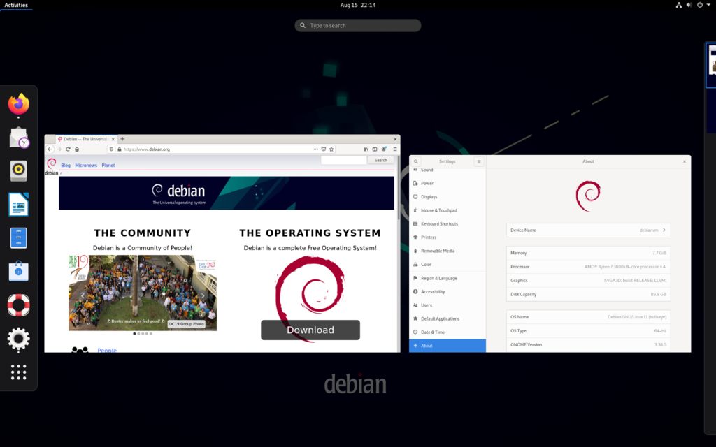 Debian 11 with GNOME desktop