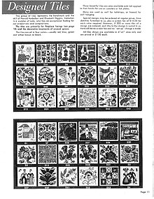 Designed Tiles studio's tiles depicted in 1958 Vanderlaan Tile Co. catalog, "Faience and Tiles,"11. Designed Tiles in 1958 Vanderlaan Tile catalog.jpg