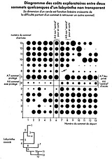 diagramme des coûts exploratoires dans le cas d’une transparence topologique nulle pour un labyrinthe donné