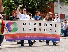 Diverse Harmony contingent marches in Seattle's 2007 gay pride parade. Diverse Harmony marching-2.jpg