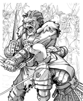 Orcs were popularized by fantasy author J. R. R. Tolkien and are found in many fantasy games. DnD Orc.png