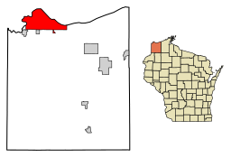 Superiors läge i Douglas County och countyts läge i Wisconsin.