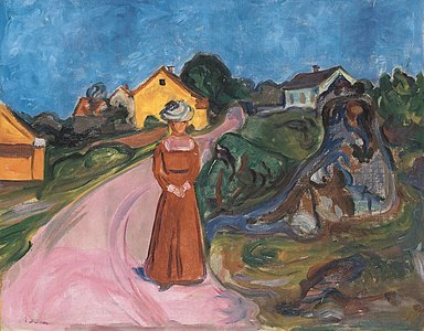 Edvard Munch - Kvinde i rød kjole (gade i Åsgårdstrand )