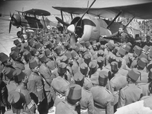 Egyptian flying instructor lecturing soldiers about Gladiators. 1940 Egypt Flying Instructor 1940.webp