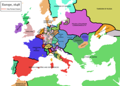Map of monarchies and republics in 1648 Europe map 1648.PNG