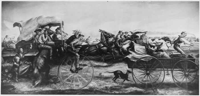 "The Oklahoma Land Rush, April 22, 1889", by John Steuart Curry