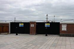 Recently installed flood prevention gates in use to close off Corporation Pier, Kingston upon Hull, due to some structural defects on the pier.