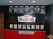 A wall in the real-life Whit's End at the Focus on the Family visitor's center showing the Adventures in Odyssey voice actors, challenging viewers to match them with the characters Focus on the Family Adventures in Odyssey (Colorado Springs).jpg