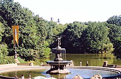 From Bethesda Fountain. The Lake forms the foreground to The Ramble beyond.