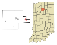 Fulton County Indiana Zonele încorporate și necorporate Akron Highlighted.svg