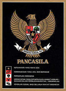 Pancasila (politics) official Indonesian political ideology, consisting of 5 principles: monotheism; justice and civilization; unified Indonesia; representative democracy; social justice for all