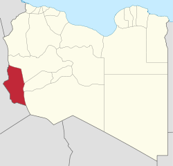 Mapa Libye se zvýrazněnou čtvrtí Ghat
