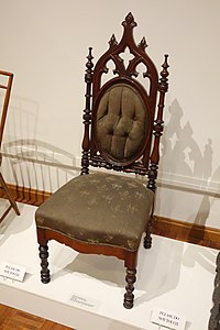 Gothic Revival Chair; 1845–1865; walnut frame with upholstered seat and back; unknown dimensions; Huntington Museum of Art (Huntington, West Virginia, USA)