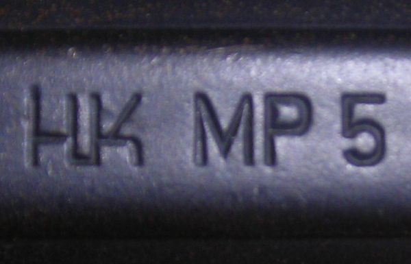 HK MP5 insignia printed on the firearm